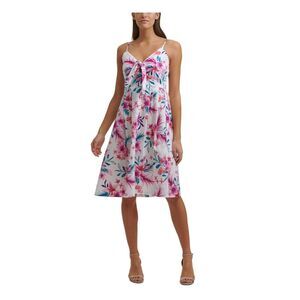 KENSIE DRESSES Womens White Tie Front Adjustable Straps Spaghetti Strap Dress 0